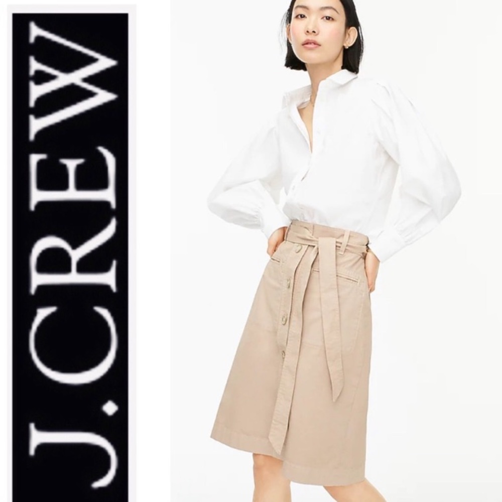 J Crew button front belted skirt - tan